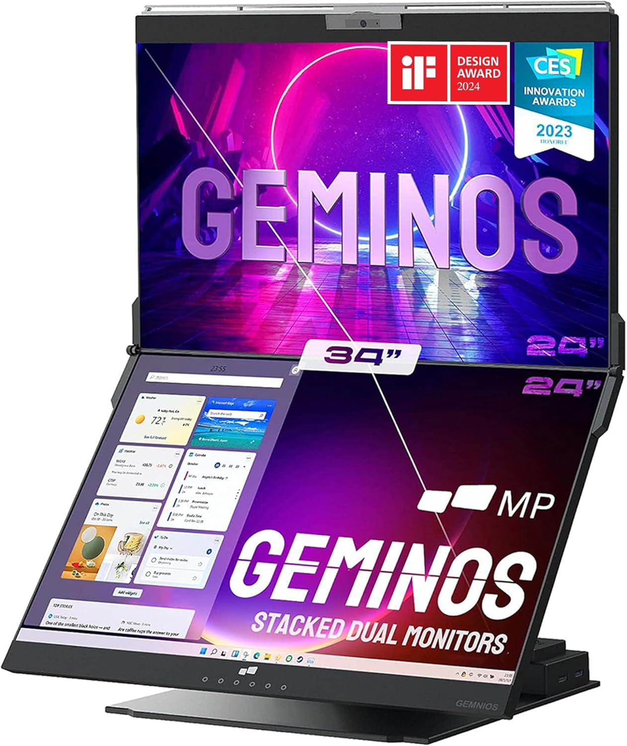 Mobile Pixels Geminos 24" IPS Dual-Screen Monitor, 65W USB-C Charging, 1080P Webcam, Ergo Design - Certified Refurbished