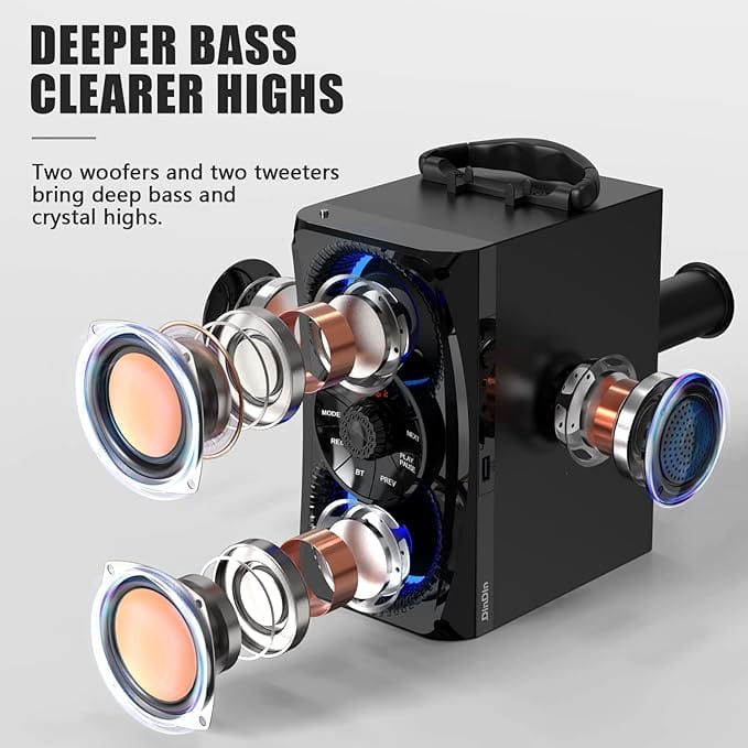 DinDin Portable Bluetooth Indoor / Outdoor Speaker, 30 Watts, Black