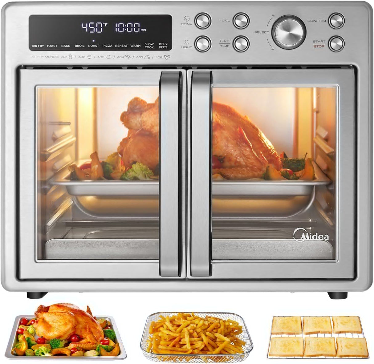 Midea Flexify French Door Air Fryer Oven, Extra-Large Air Fryer & Toaster Oven Combo, Stainless Steel - Certified Refurbished