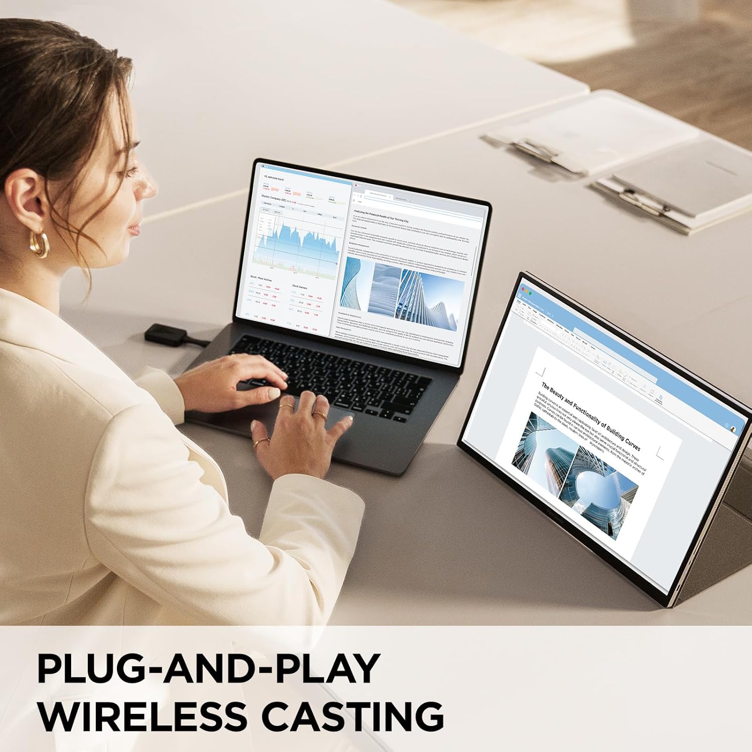 ViewSonic 16" 1200p IPS Wireless Portable Monitor with 2 Way Powered 60W USB C, 60 Hz, Black - Certified Refurbished