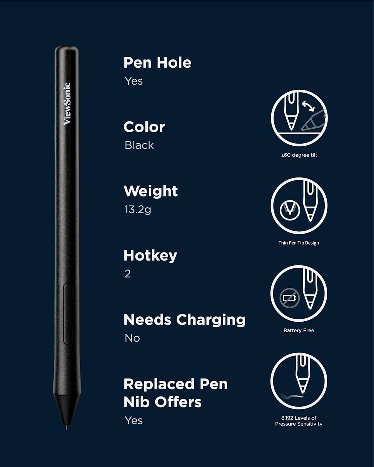 ViewSonic 7" Graphics Tablet, 8192 Pressure Pen, ±60° Tilt, Portable for Students/Creators, Mac/Windows Compatible