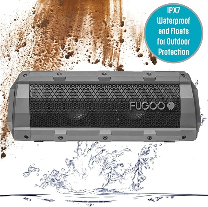 Fugoo Element Portable Bluetooth Speaker, 360 Audio, 60W, IPX7 Rating, Up to 40 Hours Playtime, Gray
