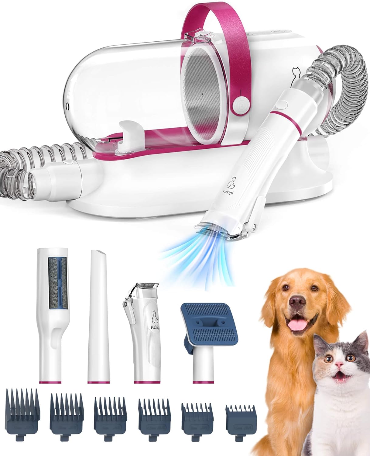 Kakipi Pet Grooming Kit & Vacuum, Includes Clippers, Dryer, Shedding Brush, 1.5L Dust Cup, 2 Filters, Quiet Pet Grooming for Dogs & Cats, Easy to Use