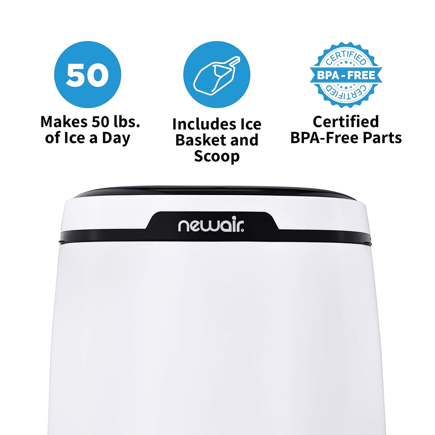 Newair Countertop Ice Maker with One Button Operation, 50 lbs of Ice a Day, White - Certified Refurbished