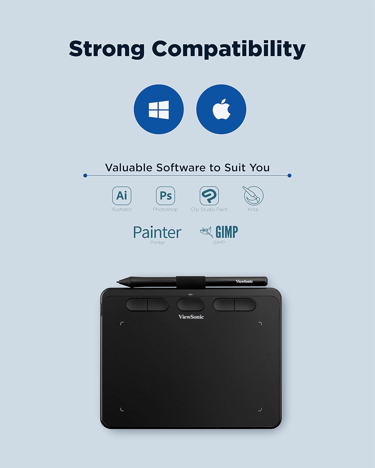 ViewSonic 7" Graphics Tablet, 8192 Pressure Pen, ±60° Tilt, Portable for Students/Creators, Mac/Windows Compatible