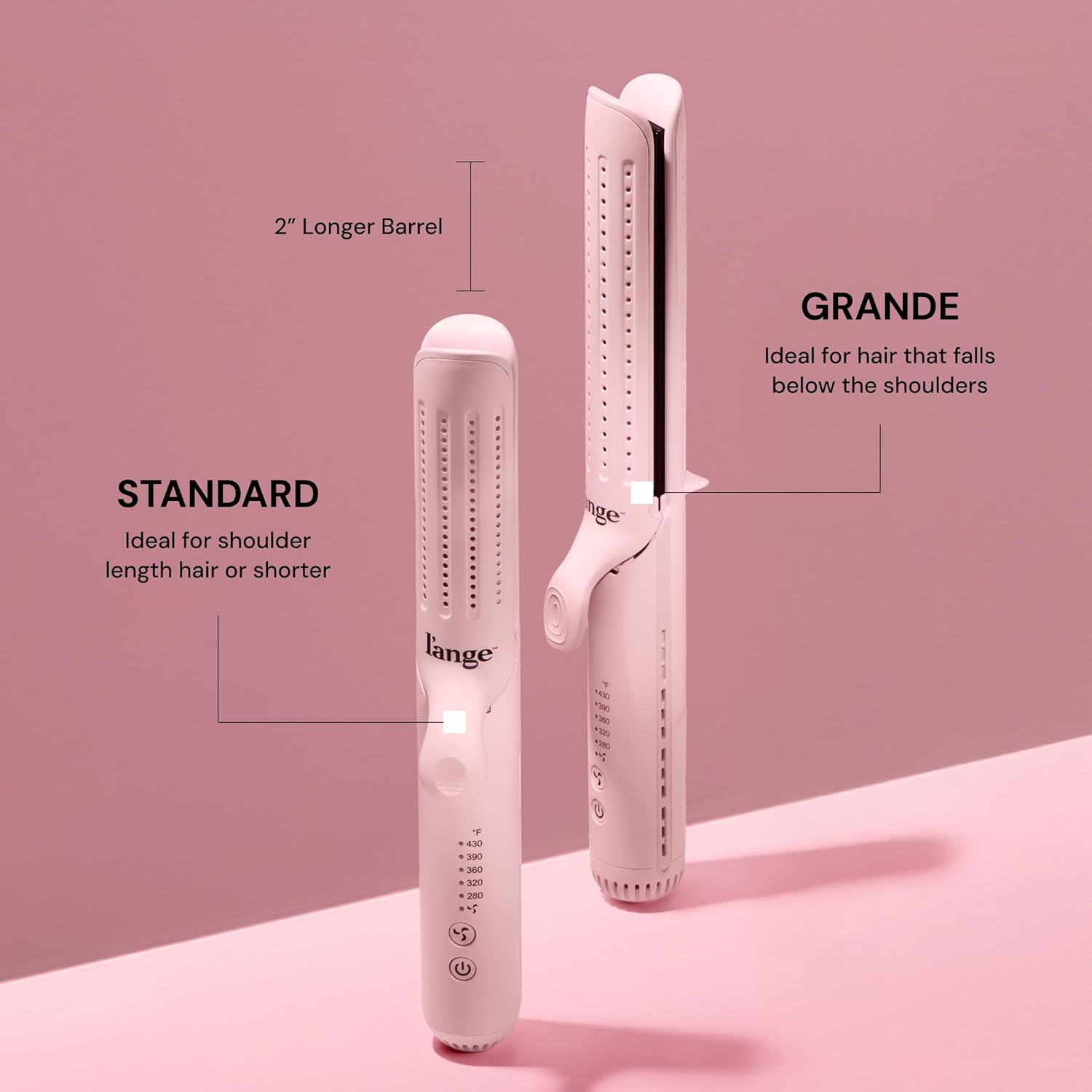 L'ange Hair Le Duo Grande 360° Airflow Styler, 2-in-1 Curling Wand & Flat Iron, Cooling Vents, Adjustable Temp, Blush