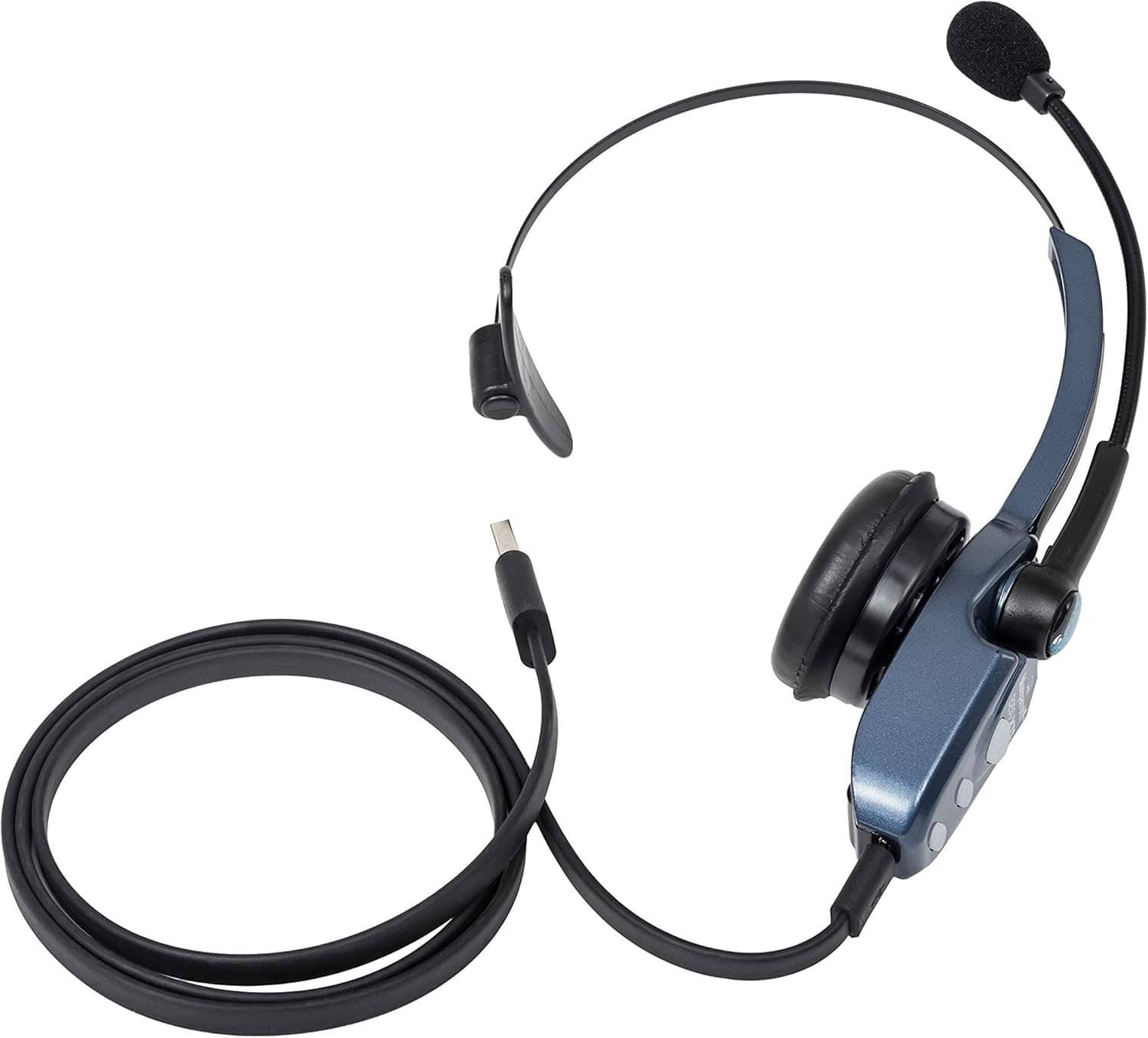 BlueParrott B250-XTS Mono Bluetooth Wireless Headphones 91% Noise Canceling Over Head Trucker Headset with Mic, Blue - Certified Refurbished