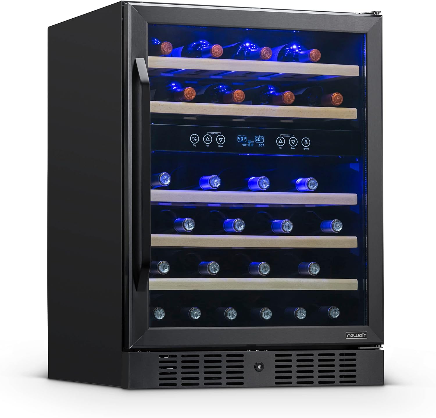 Newair 24" Built-in Dual Zone Wine Fridge, 46 Bottles, Black - Certified Refurbished