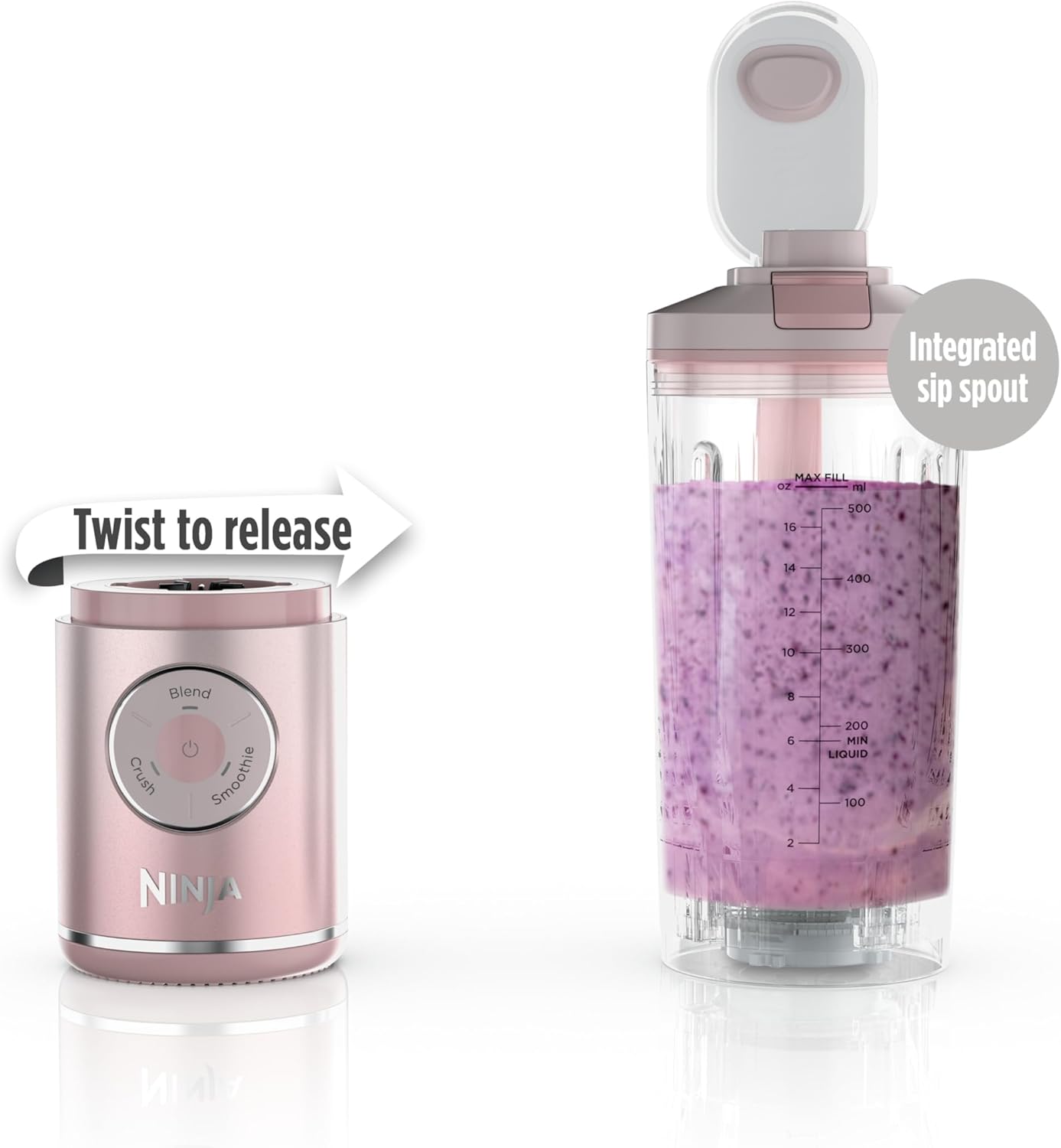 Ninja Blast Max Personal Cordless Blender for Smoothies, Blend, Ice Crush, 22 oz. Twist & Go Vessel, Pink - Certified Refurbished