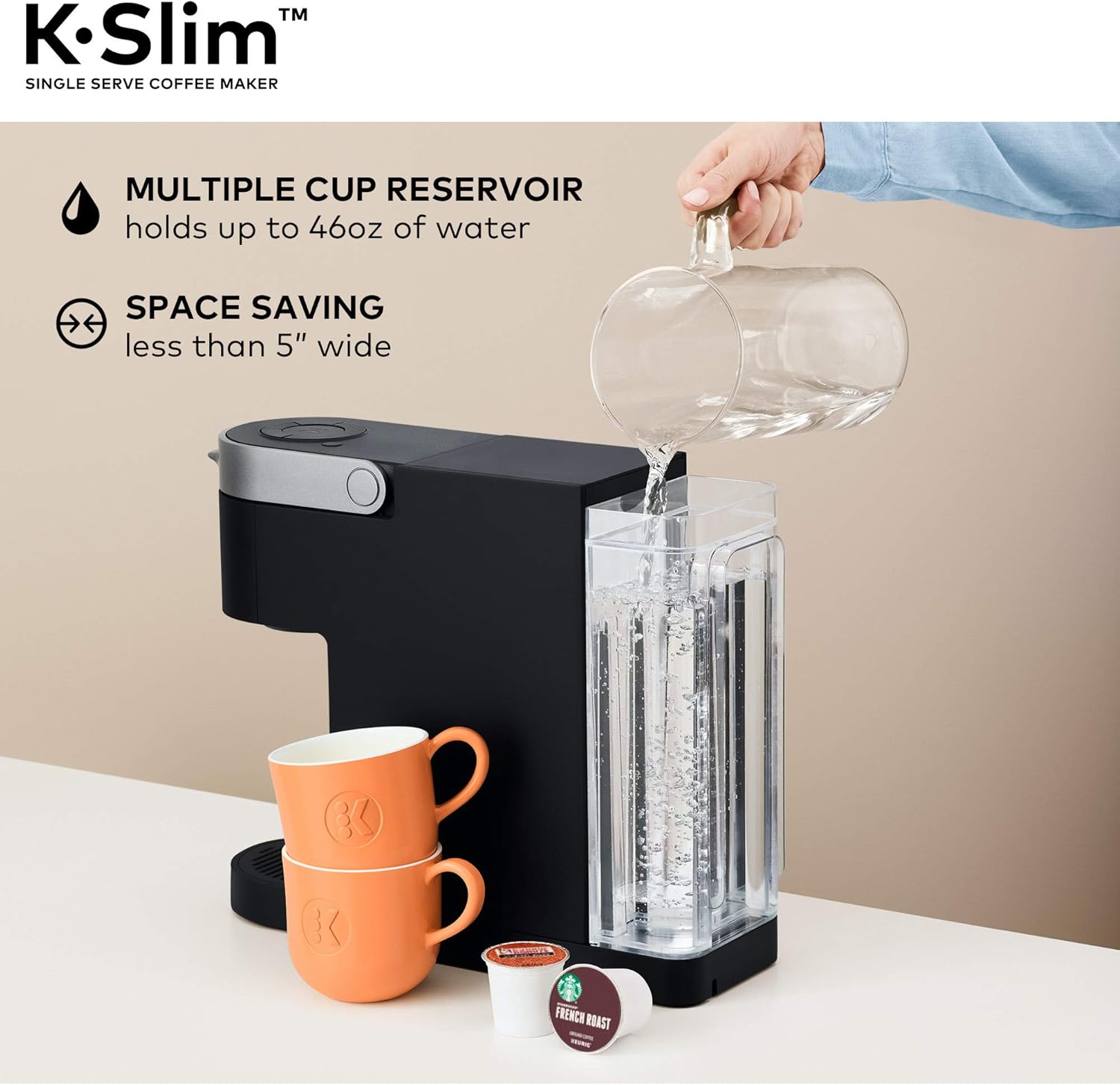 Keurig K-Slim Single Serve K-Cup Pod Coffee Maker, MultiStream Tech, 3 Brew Sizes, 46oz Removable Reservoir, Black - Certified Refurbished