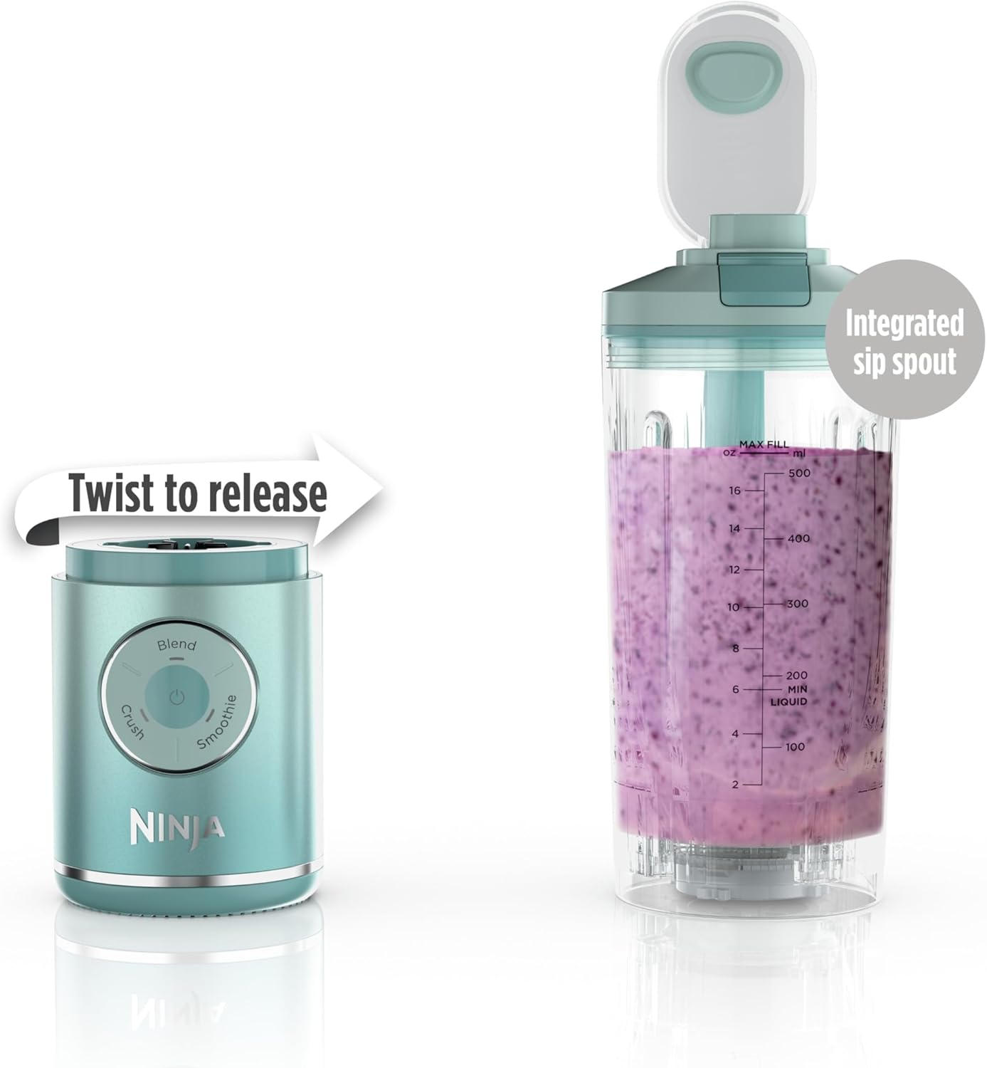Ninja Blast Max Personal Cordless Blender for Smoothies, Blend, Ice Crush, 22 oz. Twist & Go Vessel, Sea Glass - Certified Refurbished