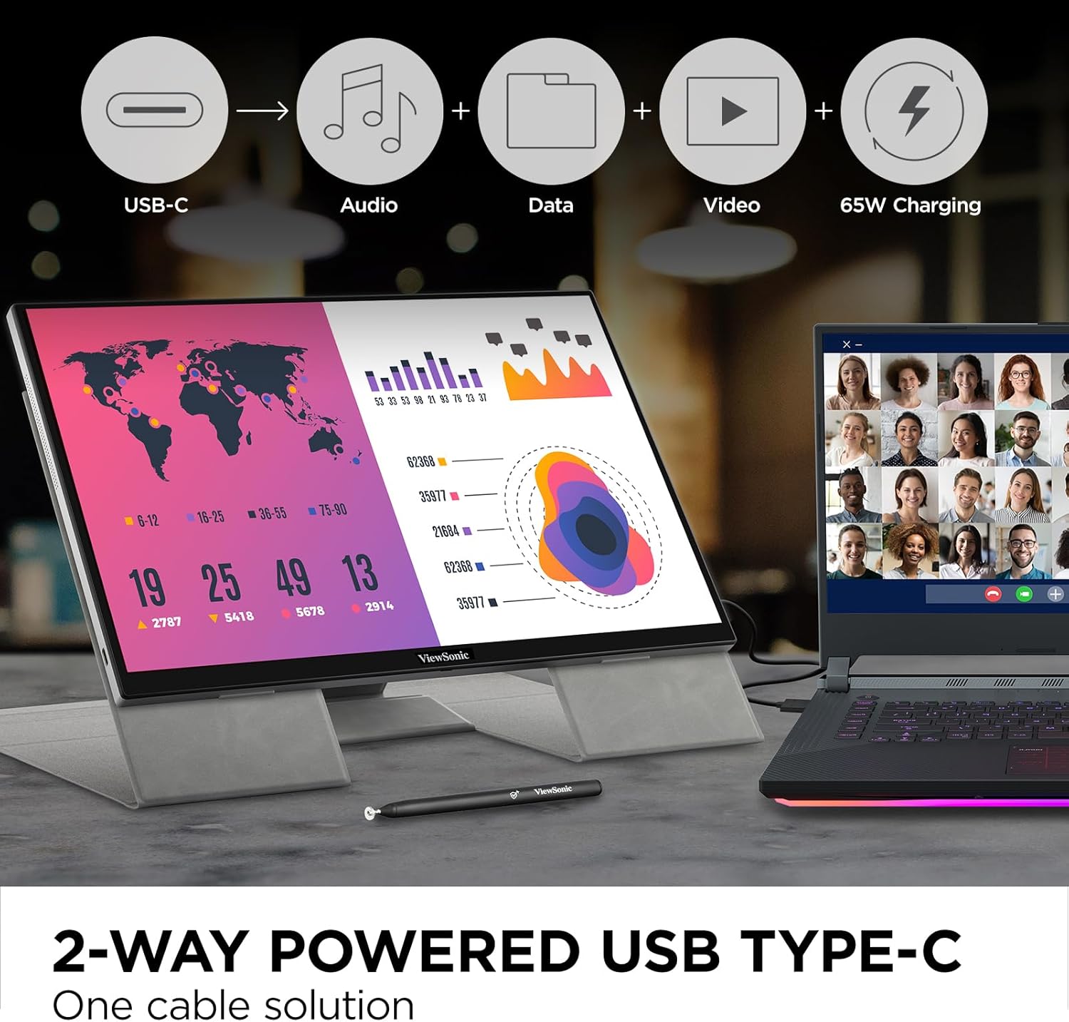 ViewSonic 16" WQXGA 1600p IPS Touchscreen Portable Monitor, 60 Hz, Black - Certified Refurbished