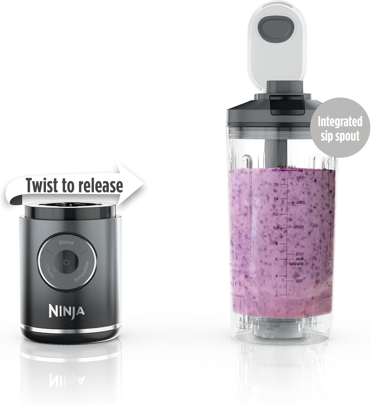 Ninja Blast Max Personal Cordless Blender for Smoothies, Blend, Ice Crush, 22 oz. Twist & Go Vessel, Gray - Certified Refurbished