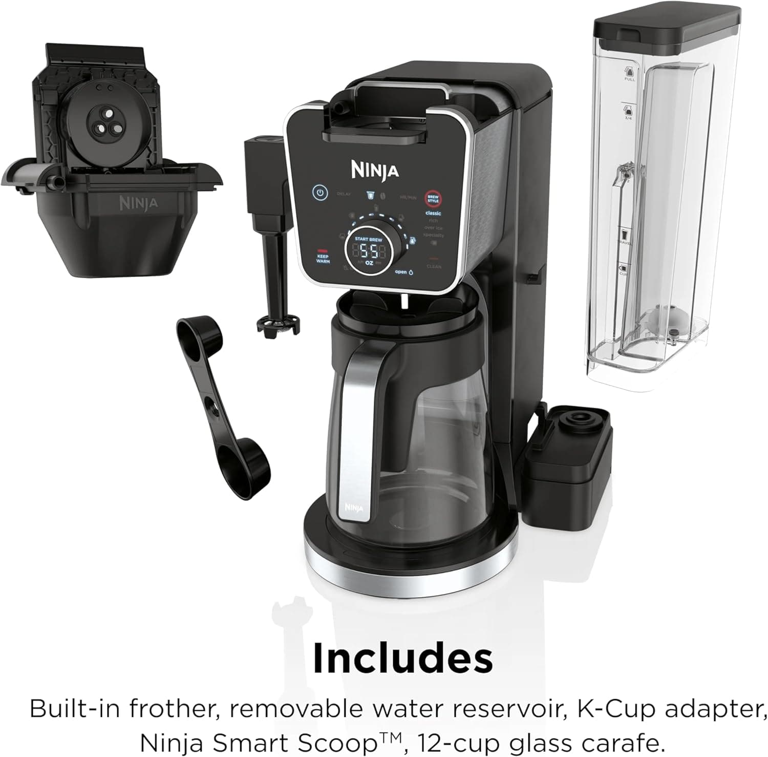 Ninja DualBrew Pro Specialty 12-Cup Coffee Maker with Glass Carafe, K-Cup, 4 Brew Styles, Built-In Frother, Black - Certified Refurbished