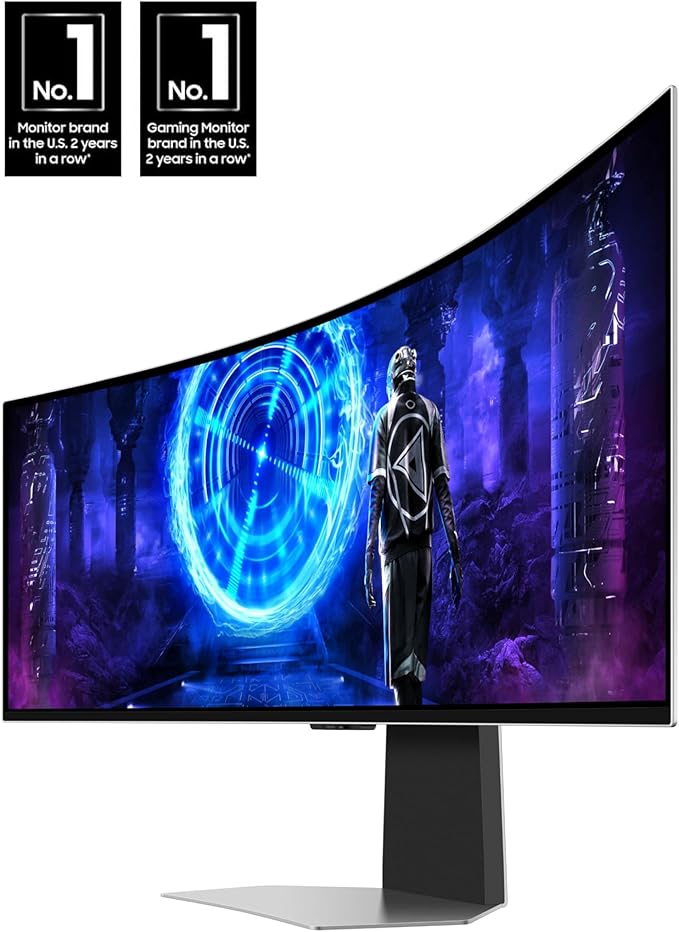 Samsung 49" Odyssey G9 Series Dual QHD OLED Curved Gaming Monitor, Smart Features, 240 Hz, 0.03ms, Silver