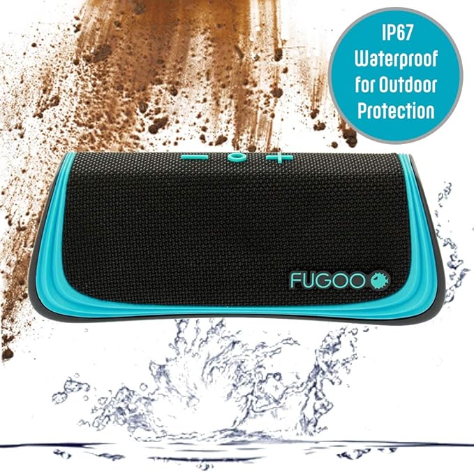 Fugoo Sport Portable Rugged Bluetooth Wireless Speaker, Waterproof, Up to 40 Hours Battery Life, Black/Teal