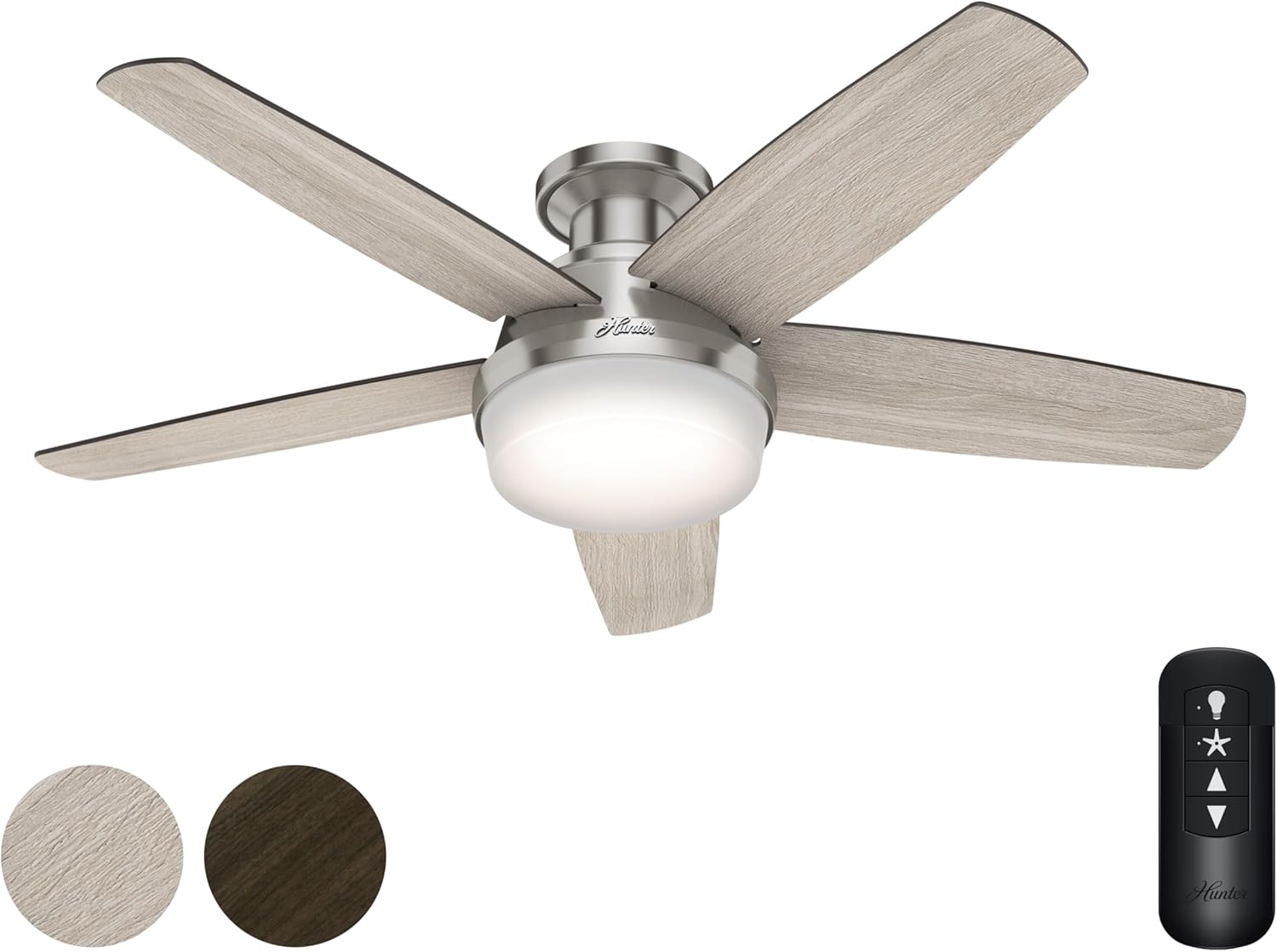 Hunter Fan 48 Inch Low Profile Ceiling Fan with LED Light Kit and Remote Control, Brushed Nickel - Certified Refurbished