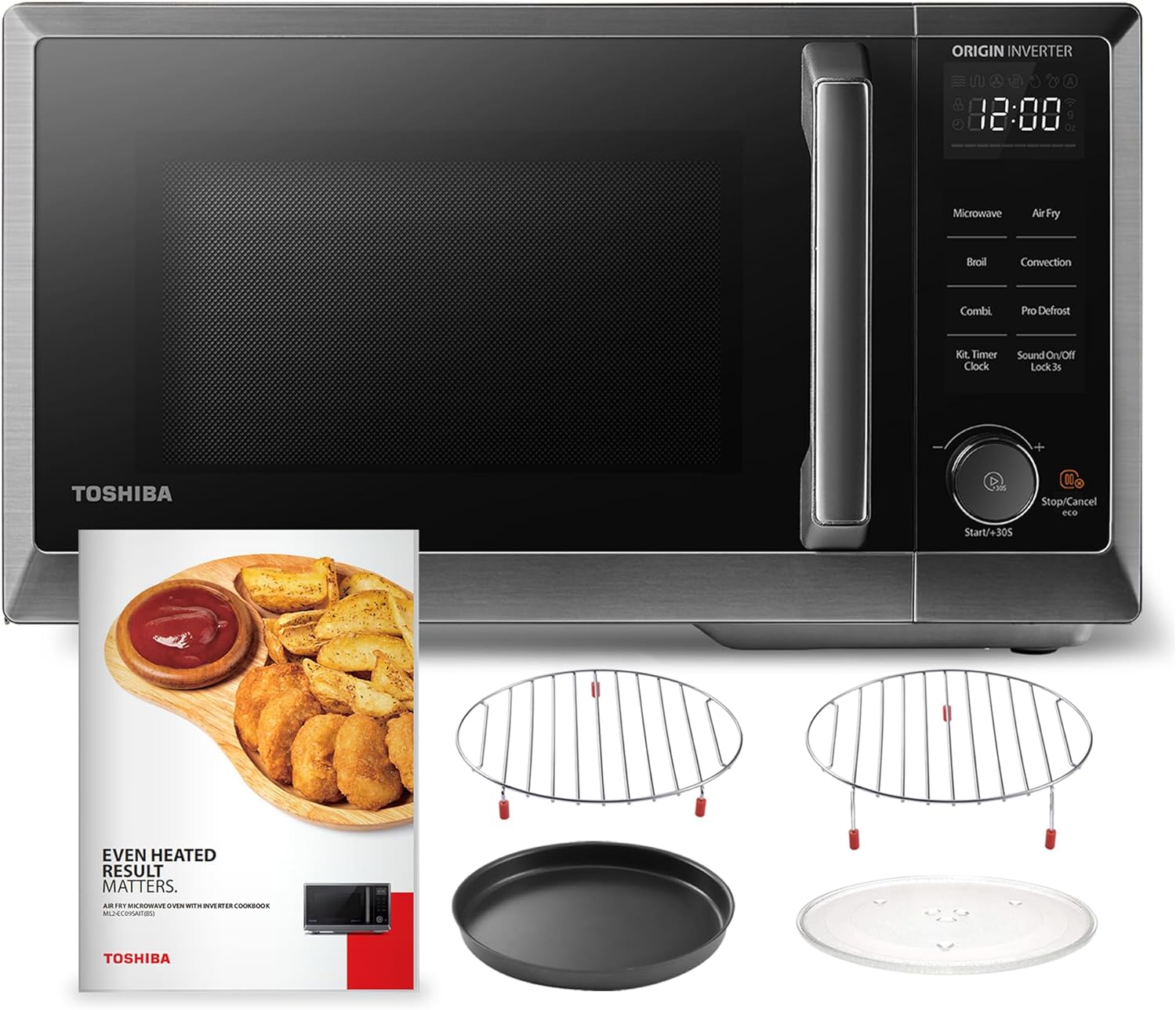 Toshiba 0.9 cu. ft. 6-in-1 Inverter Countertop Microwave Oven Air Fryer Combo, Black Stainless Steel - Certified Refurbished
