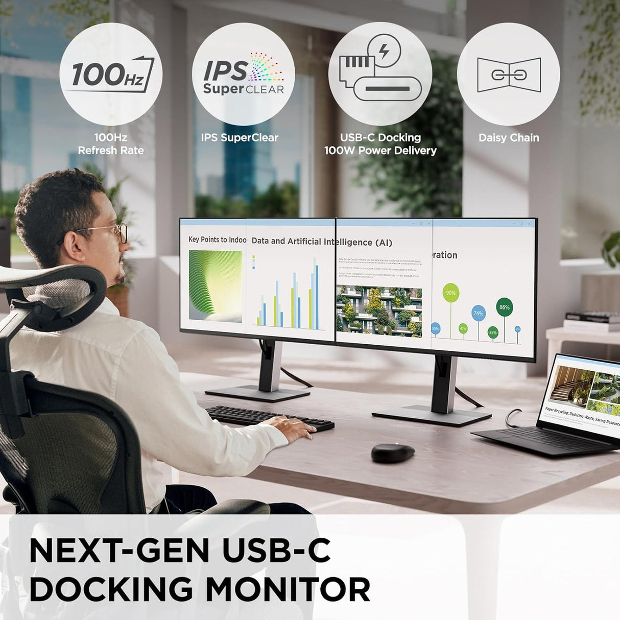 ViewSonic 24 Inch 1080p IPS Docking Monitor with Advanced Ergonomics, 100W USB C - Certified Refurbished
