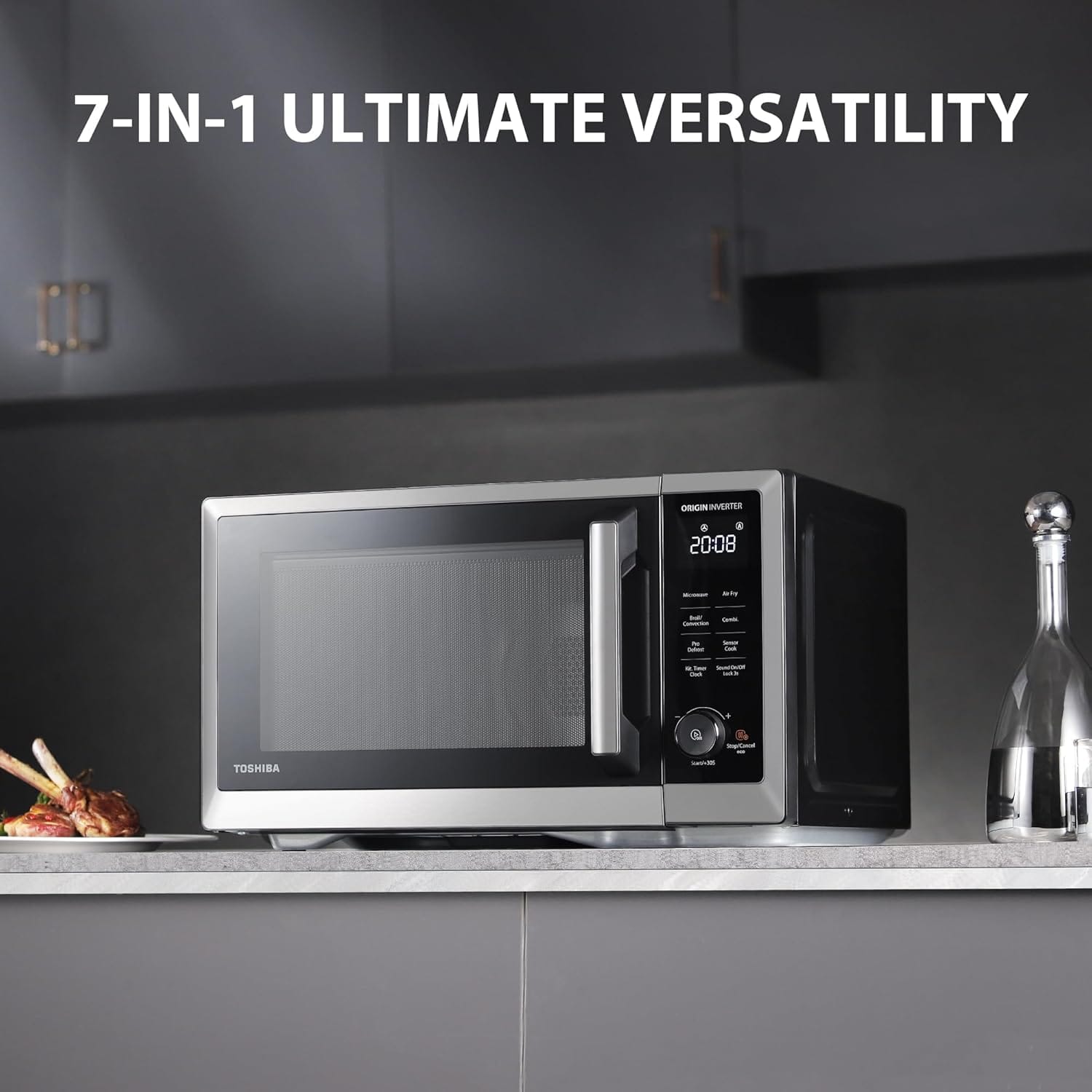 Toshiba 1.0 cu. ft. 7-in-1 Countertop Microwave Oven Air Fryer Combo, 1000W, Stainless Steel - Certified Refurbished