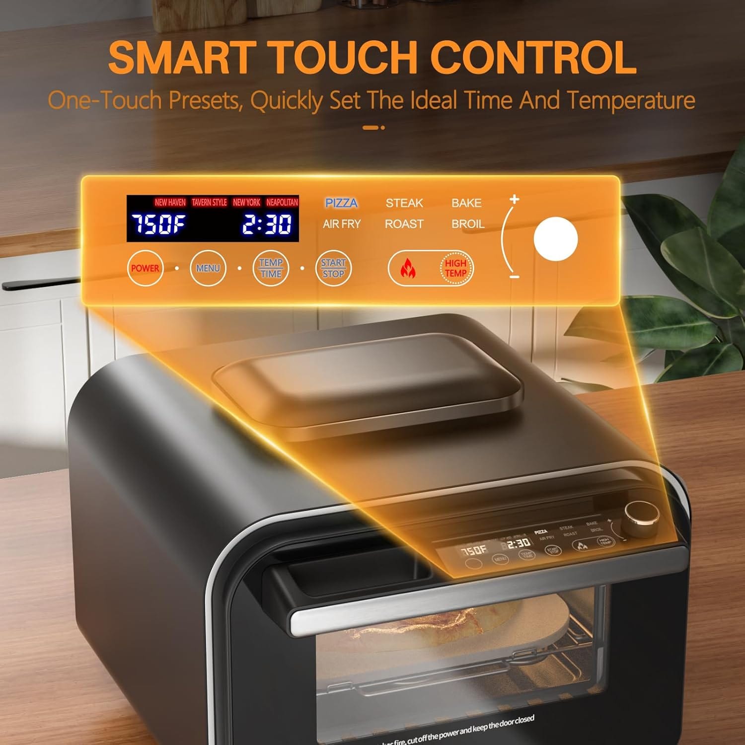 G.A. HomeFavor 6-in-1 Multi-Function Enhanced Dual-Heating Pizza Oven, with Air Fry, Bake, Roast, Toast, Broil & Grill, Graphite