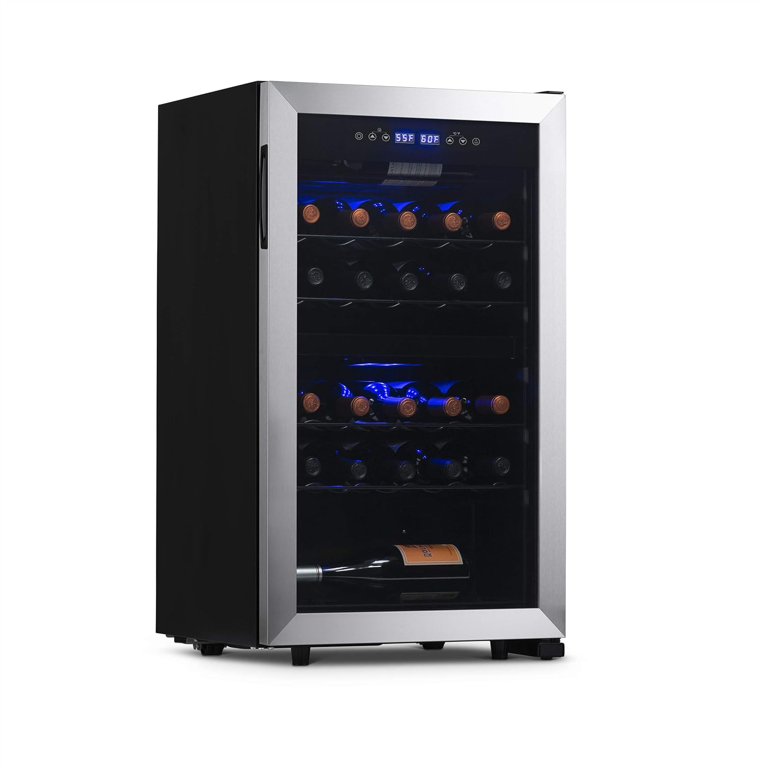 Newair Dual Zone Wine Fridge with Adjustable Racks, 28 Bottles, Stainless Steel - Certified Refurbished