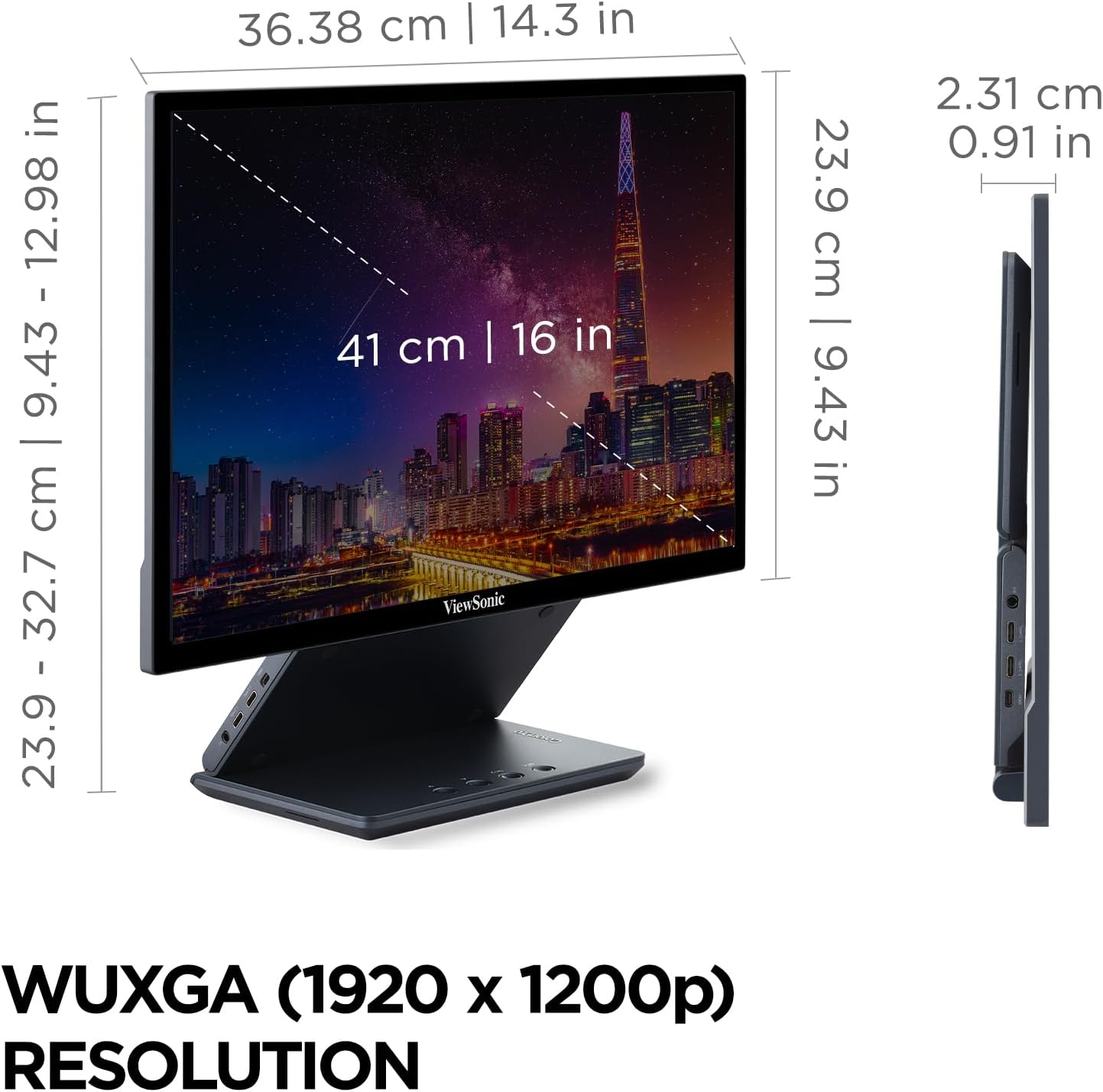 ViewSonic 15.6" 1080p IPS Portable Monitor with 2 Way Powered 40W USB C, 75 Hz, Black - Certified Refurbished