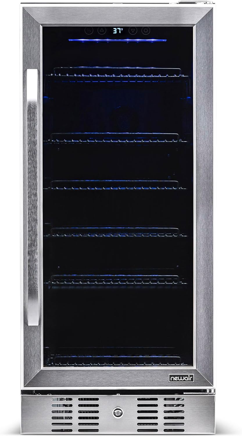 Newair 15" Built-in Beverage Fridge, 96 Cans, Stainless Steel - Certified Refurbished