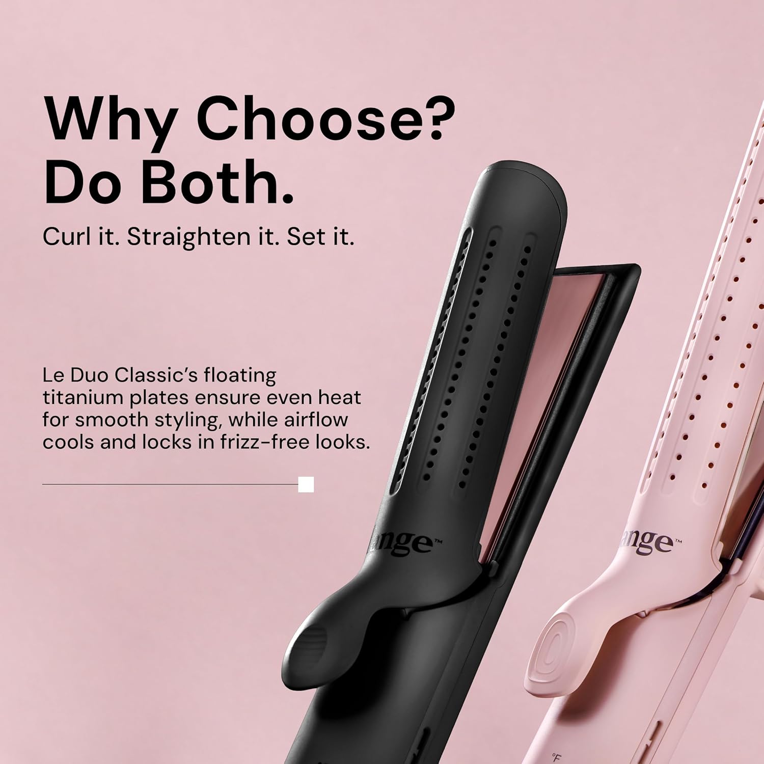 L'ange Hair Le Duo Standard 360° Airflow Styler, 2-in-1 Curling Wand & Flat Iron, Cooling Vents, Adjustable Temp & Dual Voltage, Blush