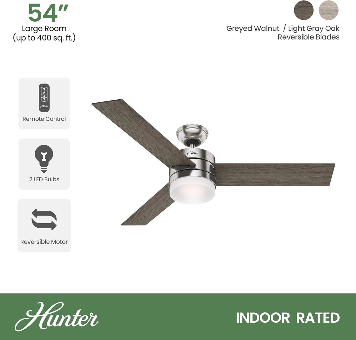 Hunter Fan 54 Inch Contemporary Ceiling Fan with Remote Control, Brushed Nickel - Certified Refurbished