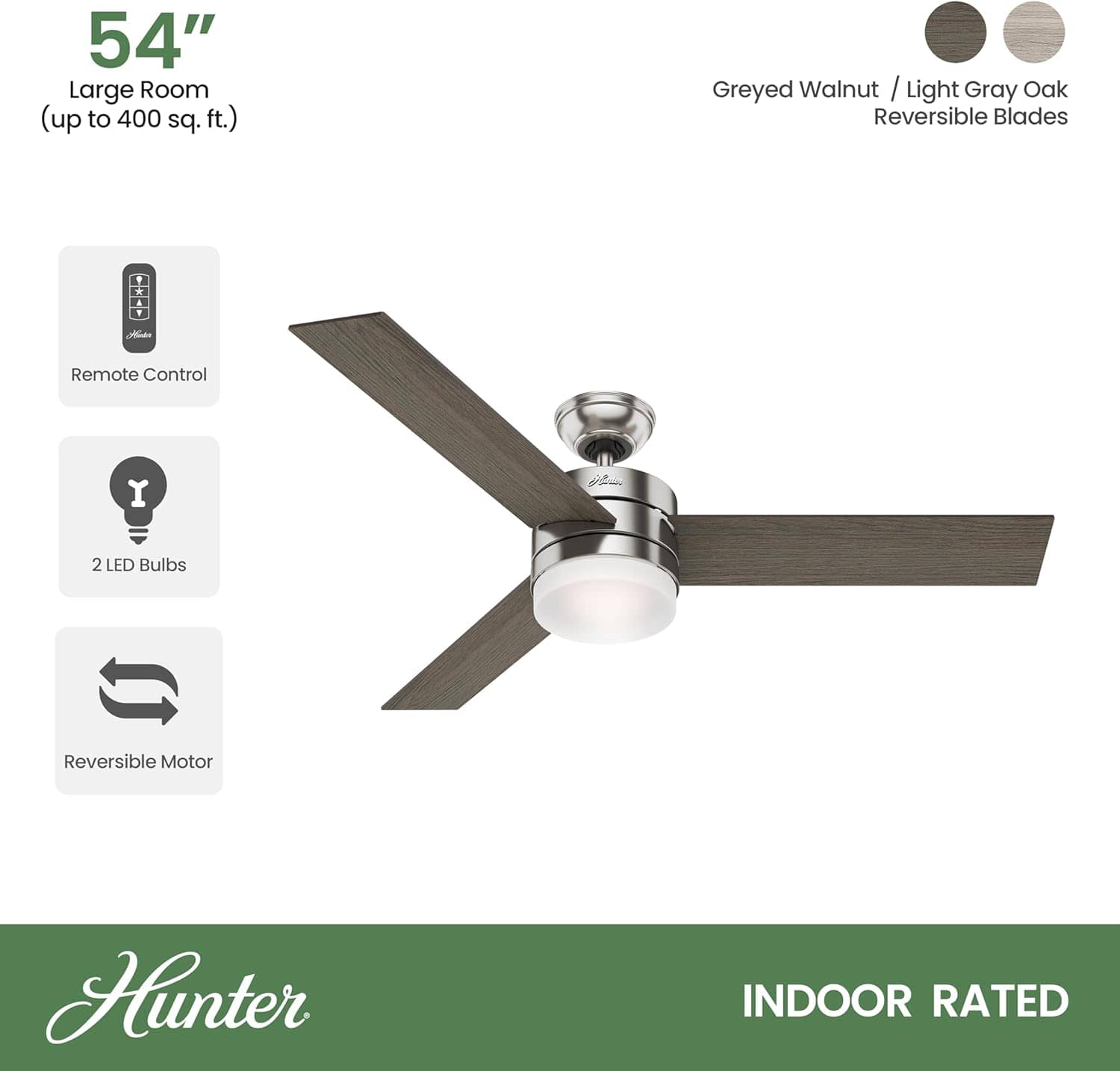 Hunter Fan 54 Inch Contemporary Ceiling Fan with Remote Control, Brushed Nickel - Certified Refurbished