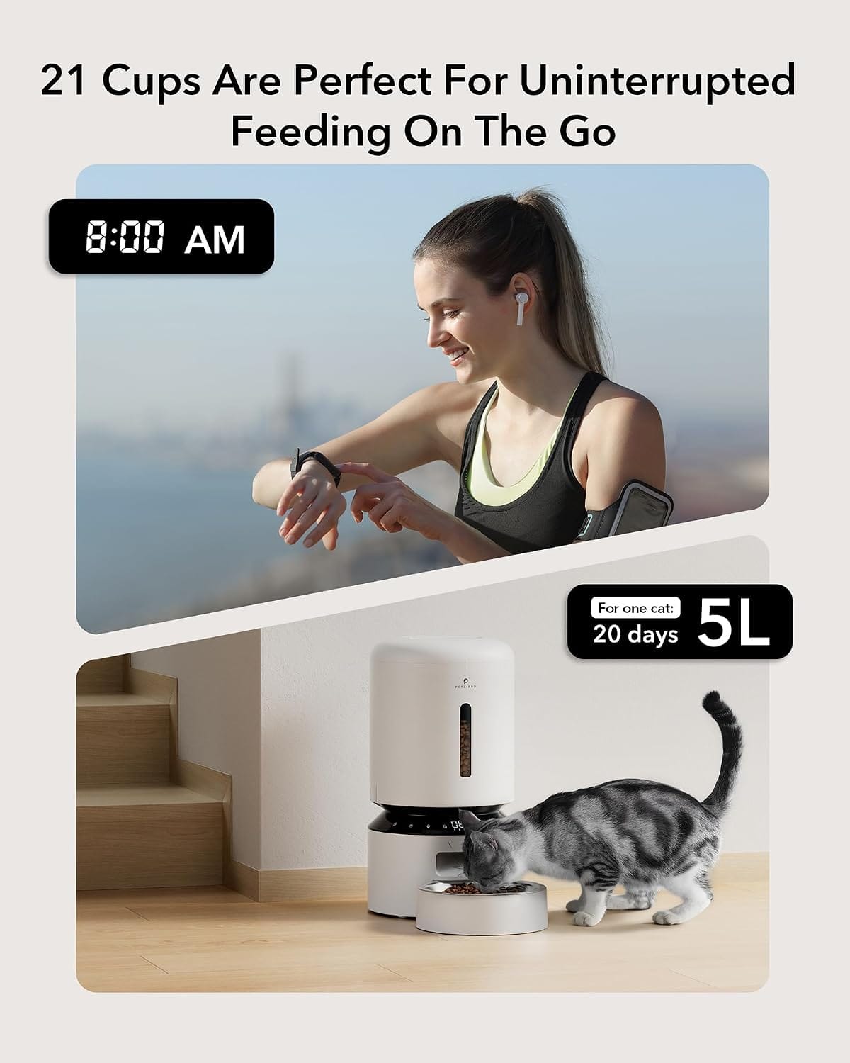 Petlibro Granary Automatic Pet Feeder, 5G Wi-Fi, 5L, Low Food Sensor, White - Certified Refurbished