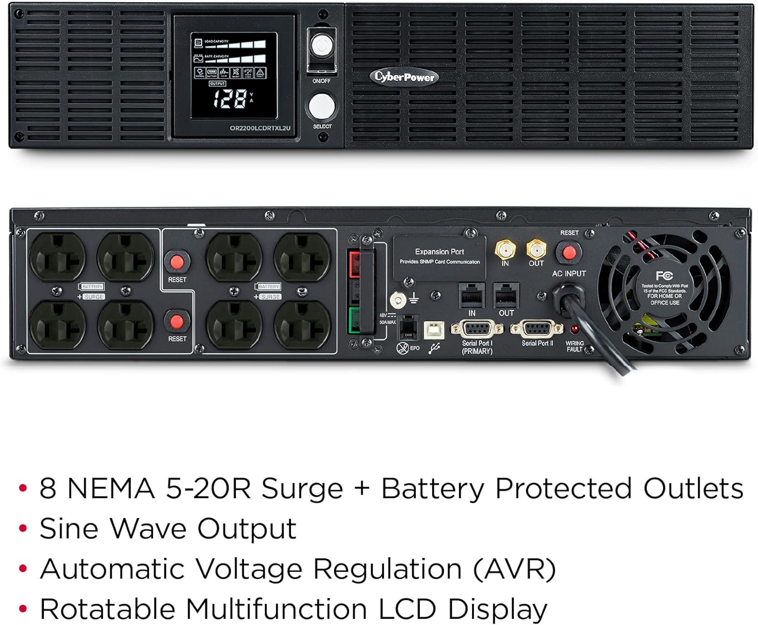 CyberPower PFC Sinewave UPS System, 2000VA/1540W, 8 Outlets, AVR, 2U Rack/Tower - Certified Refurbished