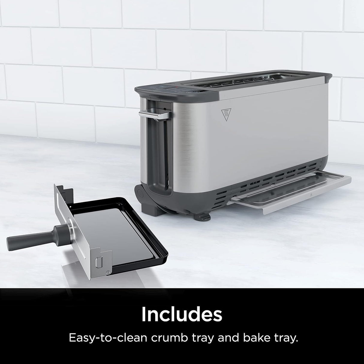 Ninja ST101 Foodi 2-in-1 Flip Toaster, 2-Slice Capacity, Compact Toaster Oven, Snack Maker, Reheat, Defrost, 1500 Watts, 6 Functions, Stainless Steel