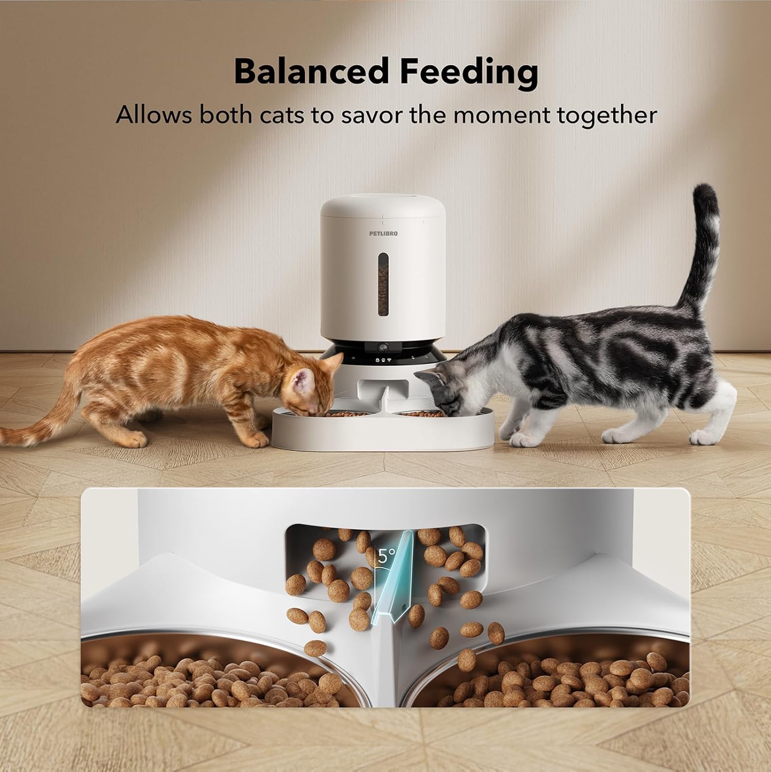 Petlibro Automatic Feeder with Camera, 1080P HD Video with Night Vision, 2-Way Audio, Dual Tray, White - Certified Refurbished