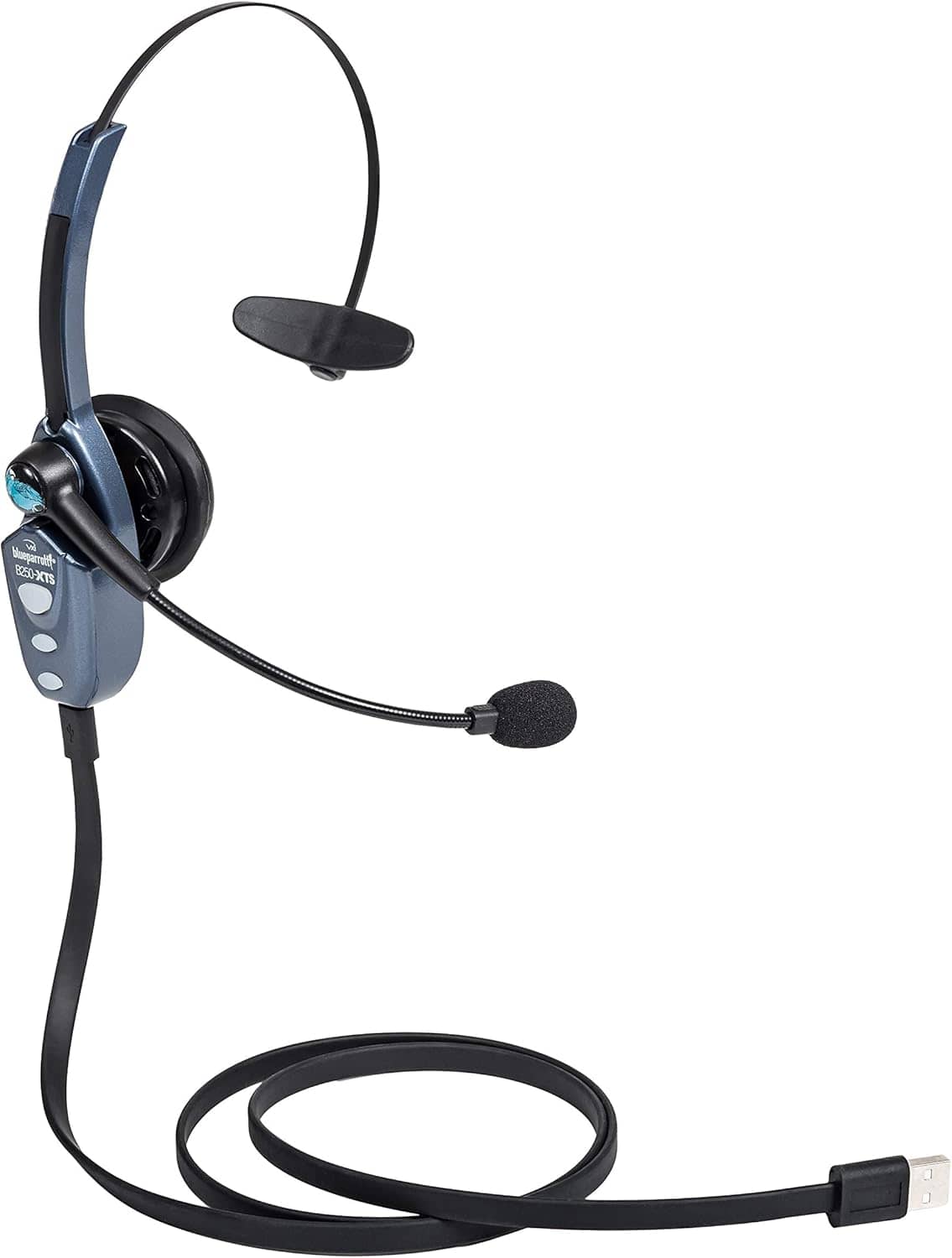 BlueParrott B250-XTS Mono Bluetooth Wireless Headphones 91% Noise Canceling Over Head Trucker Headset with Mic, Blue - Certified Refurbished