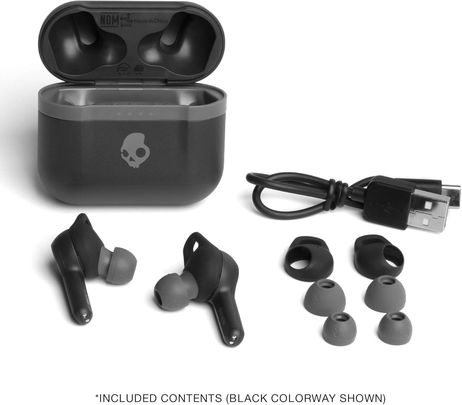 Skullcandy Indy Evo In-Ear Wireless Earbuds, 30 Hr Battery, Microphone, Works with iPhone Android and Bluetooth Devices, Black