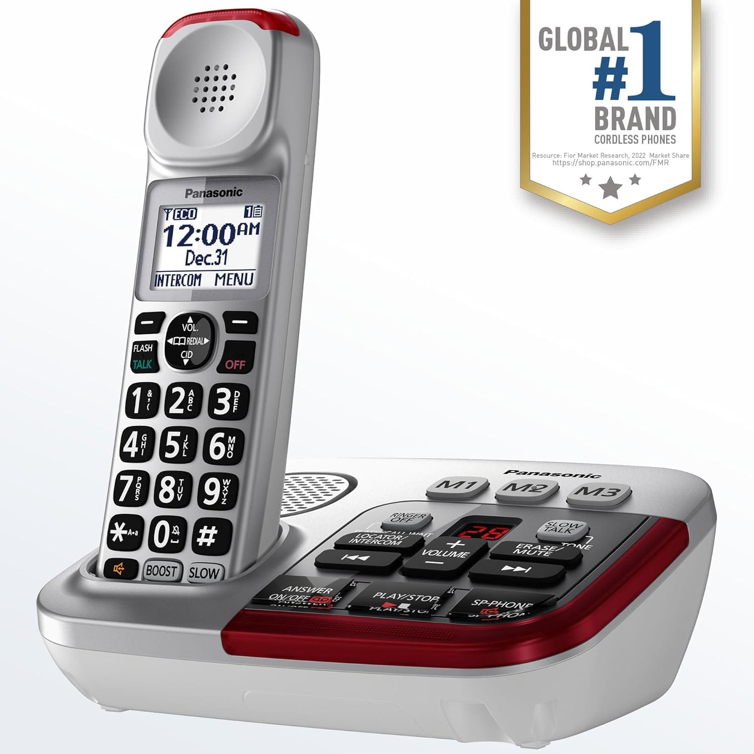 Panasonic Amplified Cordless Phone, Digital Answering Machine, 1 Handset, Silver - Certified Refurbished