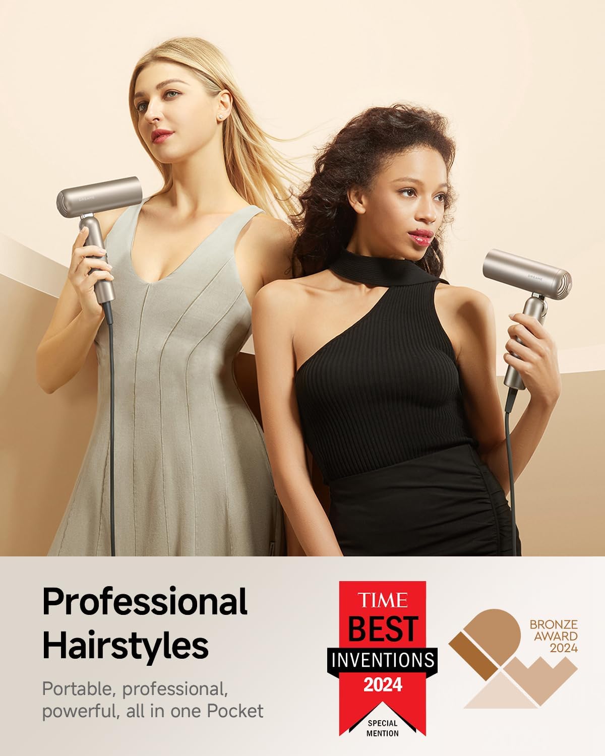 Dreame Pocket Pure High-Speed Hair Dryer, Lightweight Foldable Blow Dryer, 110000 RPM Motor, Ionic Care, 5 Modes, Travel Bag, Quiet Fast Drying