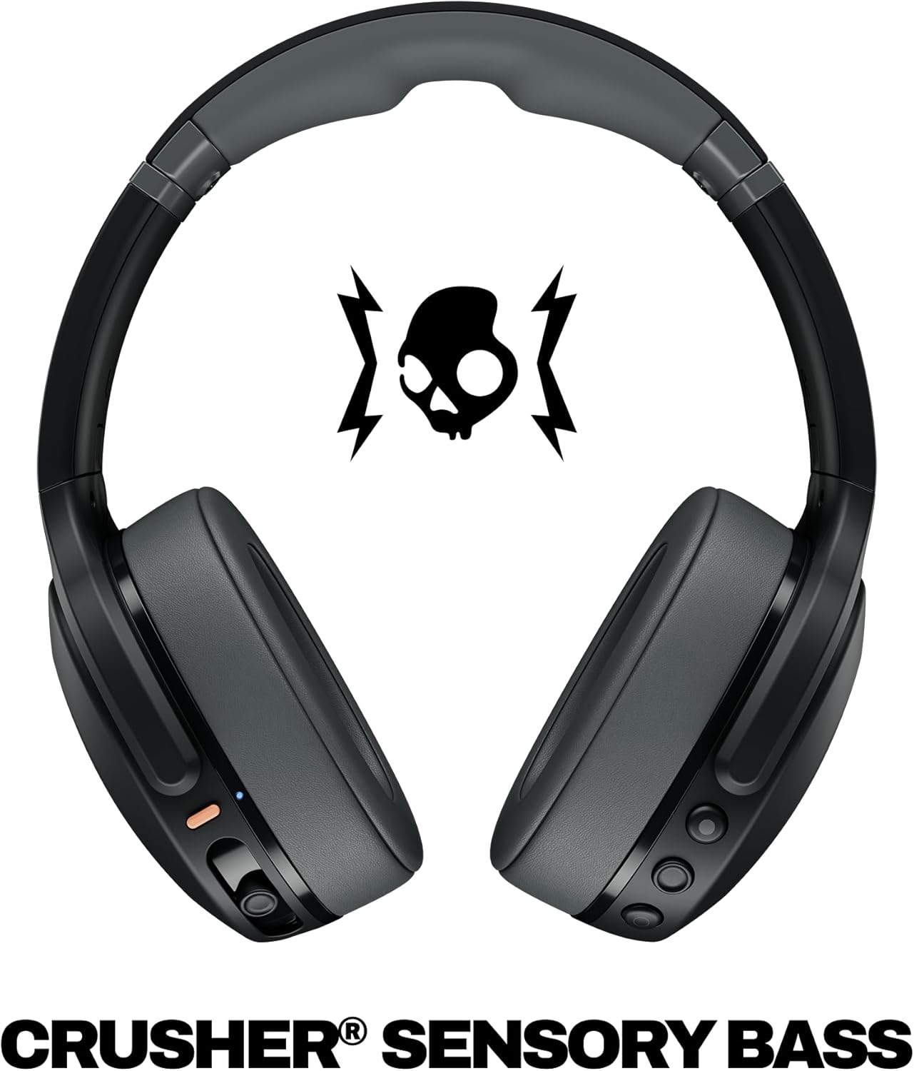 Skullcandy Crusher Evo Wireless Bluetooth Headphones, Multi-Sensory Bass, Noise Isolating Over-Ear Fit, Up to 40 Hours Battery, Microphone, Asphalt