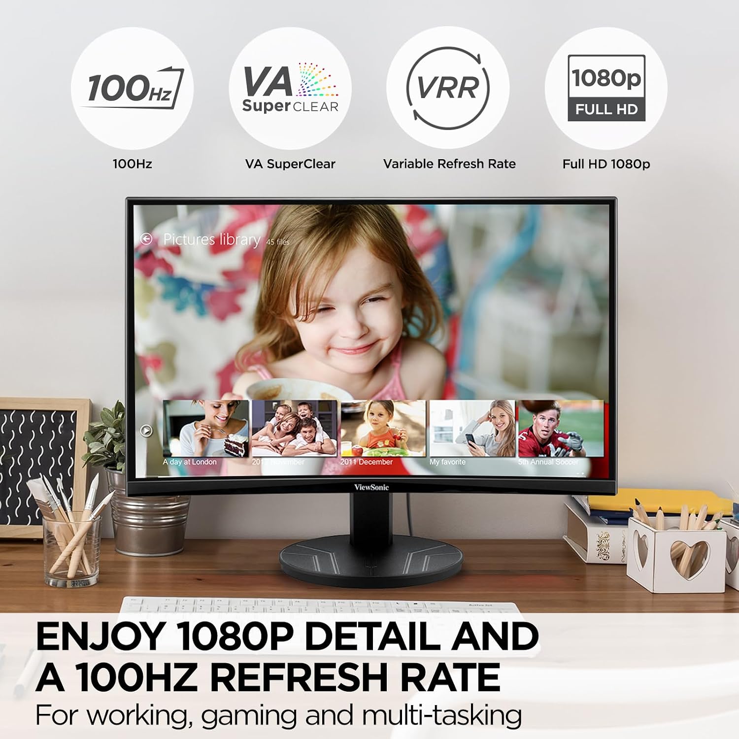 ViewSonic 24 Inch Full HD 1080p Frameless Curved Monitor - Certified Refurbished