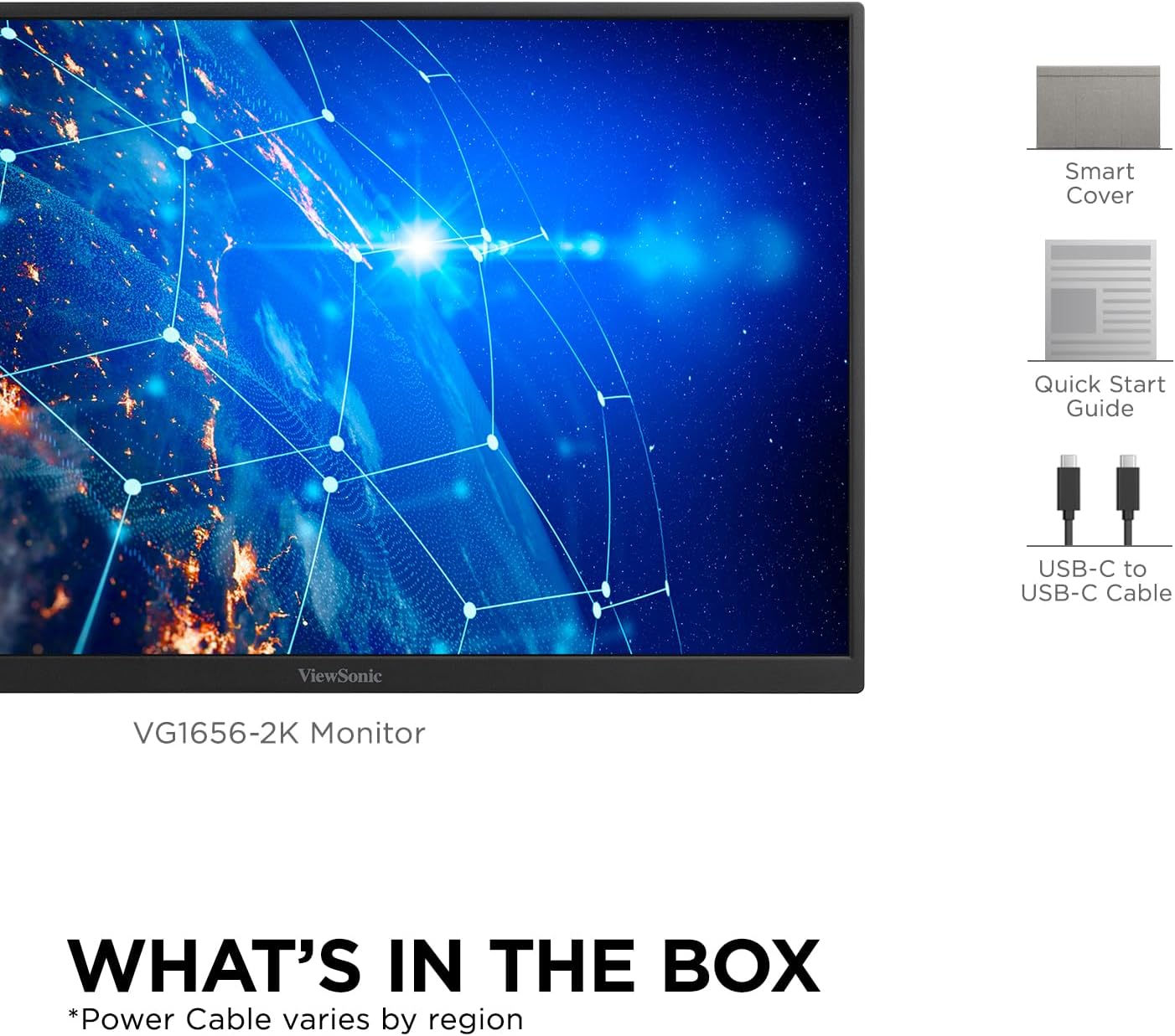 ViewSonic 16" WQXGA 1600p IPS Portable Monitor with 2 Way Powered 65W USB C, 60 Hz, Black - Certified Refurbished