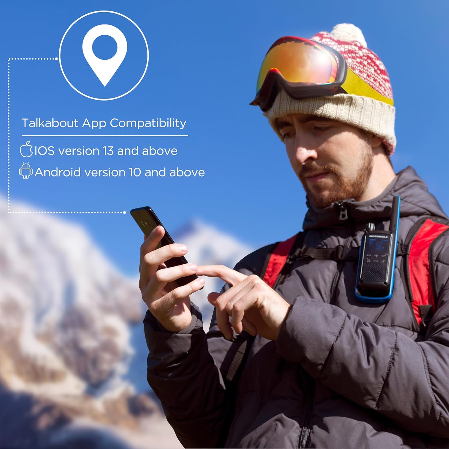 Motorola Solutions Rechargeable 35-Mile Two-Way Radio, Black/Blue