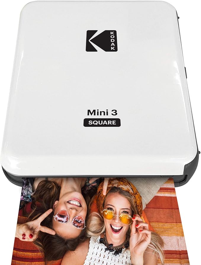 Kodak All-New Mini 3 Square Instagram Size Bluetooth Portable Photo Printer with 4PASS Technology, White