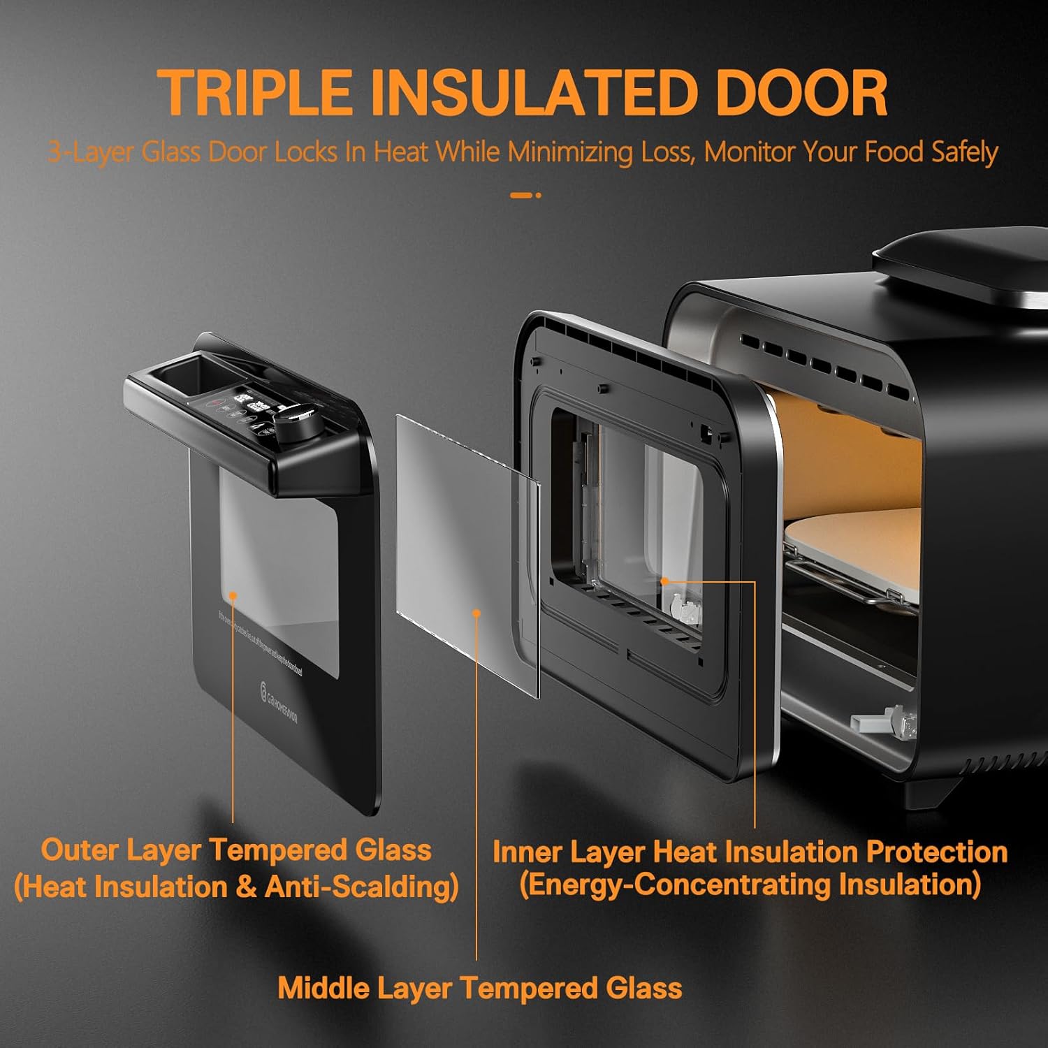 G.A. HomeFavor 6-in-1 Multi-Function Enhanced Dual-Heating Pizza Oven, with Air Fry, Bake, Roast, Toast, Broil & Grill, Graphite