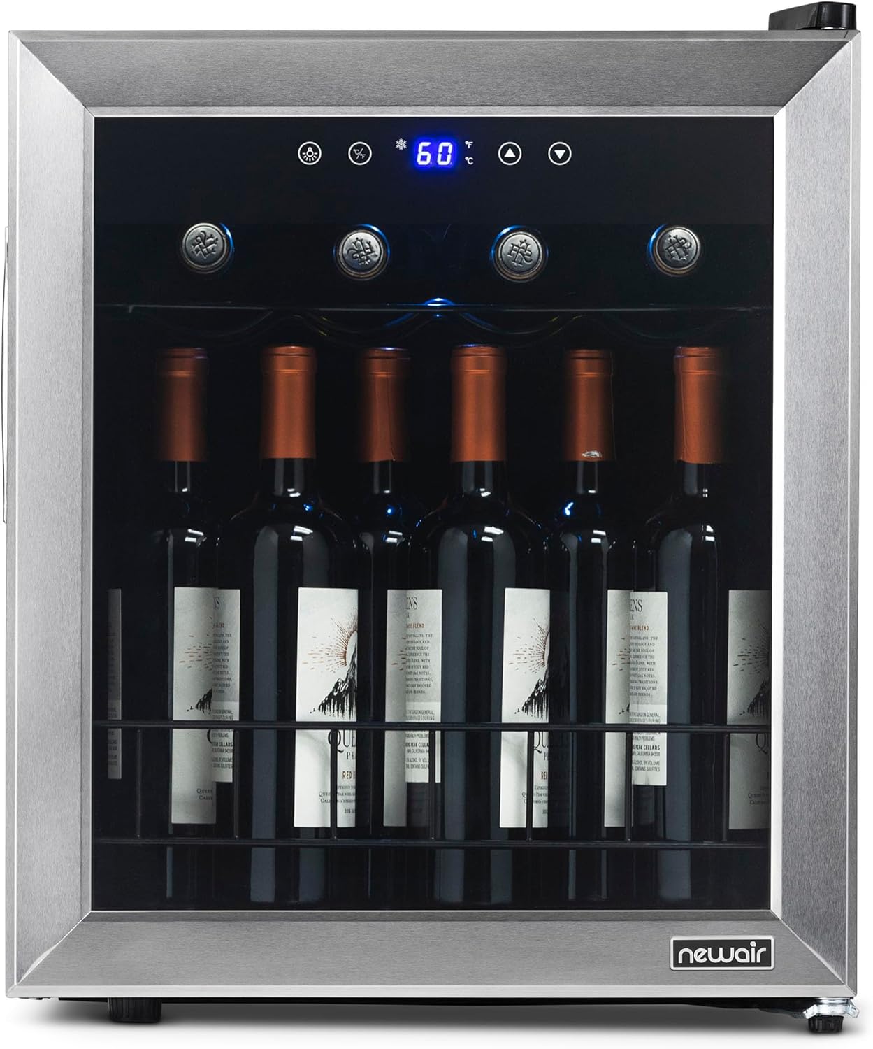 Newair Freestanding Wine Fridge with Digital Thermostat, 16 Bottles, Stainless Steel - Certified Refurbished