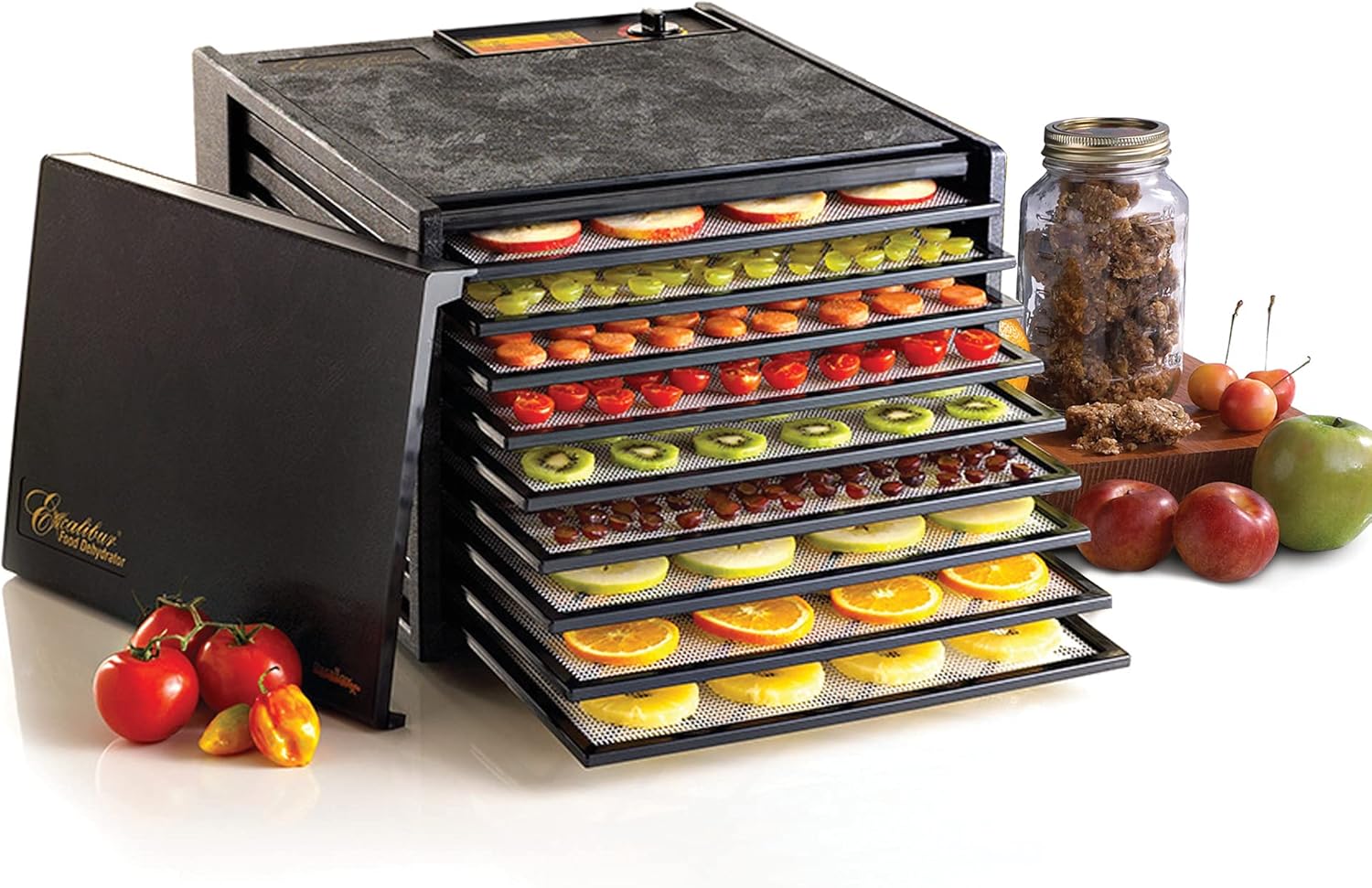 Excalibur Electric 9-Tray Food Dehydrator, Adjustable Thermostat, Accurate Temperature Control, Fast Drying, 15 Sq. Ft. Space, 600-Watts, Black
