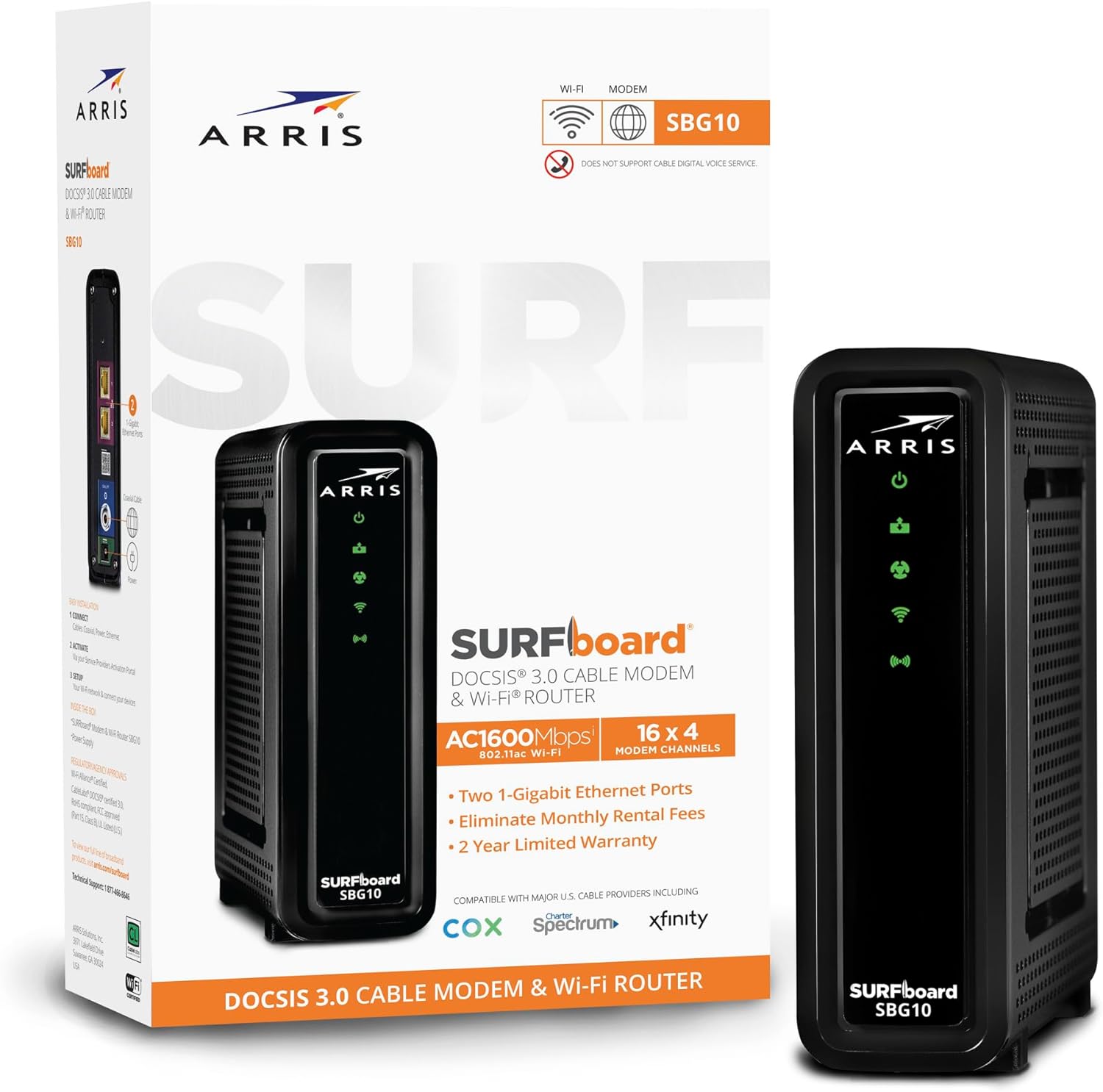 Arris Cable Modem Router Combo DOCSIS 3.0 16 x 4 Gigabit AC1600 WiFi - Certified Refurbished