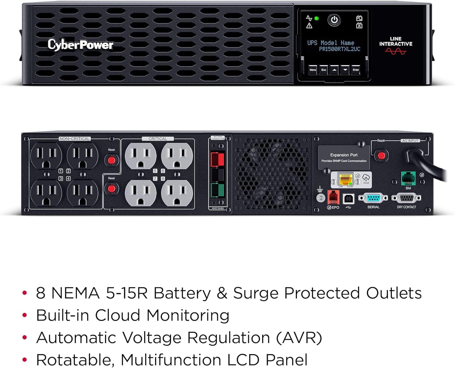 CyberPower Smart App Sinewave UPS Battery Backup and Surge Protector, 1500VA/1500W, 8 Outlets, 2U Rack/Tower - Certified Refurbished