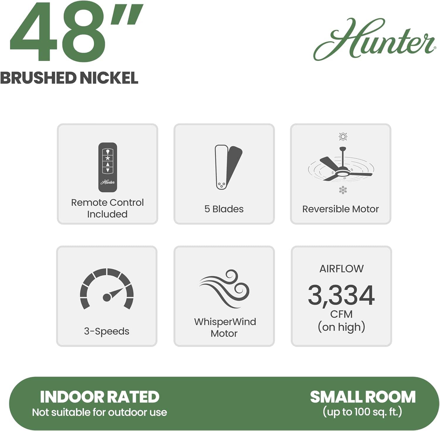 Hunter Fan 48 Inch Low Profile Ceiling Fan with LED Light Kit and Remote Control, Brushed Nickel - Certified Refurbished